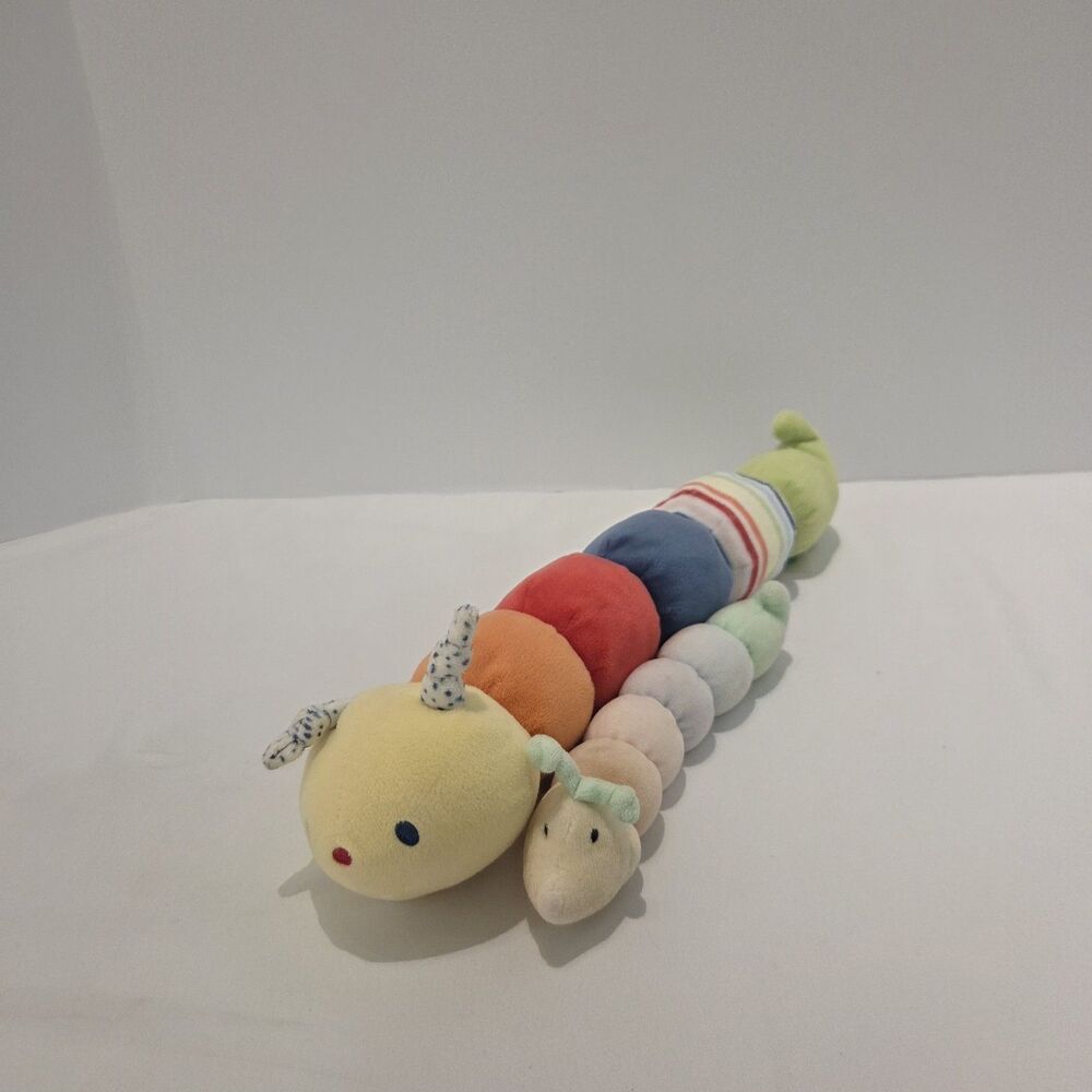 Lot Of 2 Baby Gund Tinkle Crinkle Caterpillar Plush Pastel Rattle Toy 8" 14"